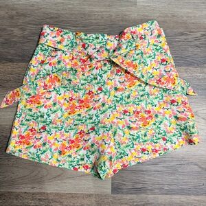 LOFT High Waist Floral Women's Shorts - Green and Pink